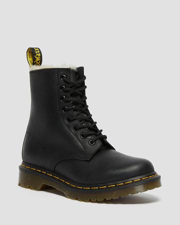 Dr Martens 1460 Faux Fur Forede Snørestøvler Dame Sort | DK 159PJJ